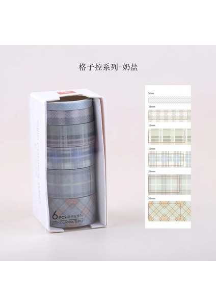 G Tarzı 6 Rollsbox Washi Bant Seti Basit Klasik Izgara Maskeleme Bandı Bullet Günlüğü Dergisi Scrapbooking Kırtasiye Bandı Okul Malzemeleri (Yurt Dışından)