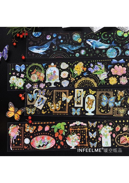 Bir Stil Altın Folyo Mavi Balina Kelebek Washi Maskeleme Bandı Etiketler Çiçek Hayvan Scrapbooking Kırtasiye Dekoratif Uzun Şerit Şerit (Yurt Dışından)