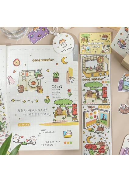 No.4 Tarzı M Beden Sevimli Karikatür Benim Dünya Serisi Maskeleme Washi Bant Dekoratif Yapışkan Bant Decora Diy Scrapbooking Sticker Etiket Kırtasiye (Yurt Dışından) modelleri