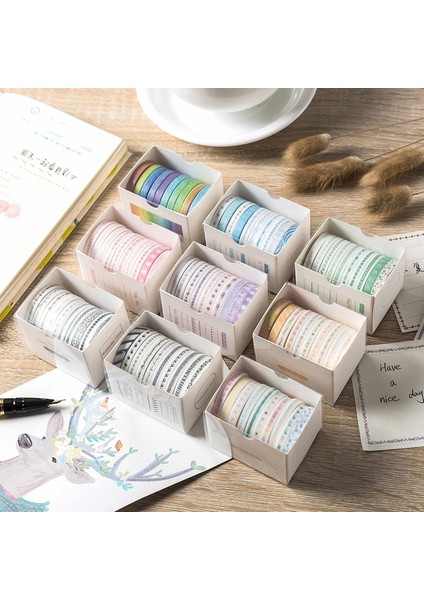 E Stili Ack Maskeleme Washi Bant Seti Vintage Geometrik Sevimli Dekoratif Etiket Sticker Scrapbooking Albümü Planlayıcısı Günlüğü Dergisi (Yurt Dışından)