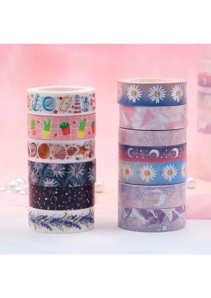 No.4 Tarzı Kawaii Papatya Ay Washi Bant Okyanus Geometrisi Dekoratif Yapışkan Bant Dıy Scrapbooking Sticker Etiket Kırtasiye Maskeleme Bandı (Yurt Dışından)