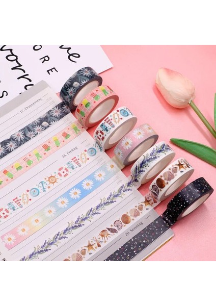 No.4 Tarzı Kawaii Papatya Ay Washi Bant Okyanus Geometrisi Dekoratif Yapışkan Bant Dıy Scrapbooking Sticker Etiket Kırtasiye Maskeleme Bandı (Yurt Dışından)