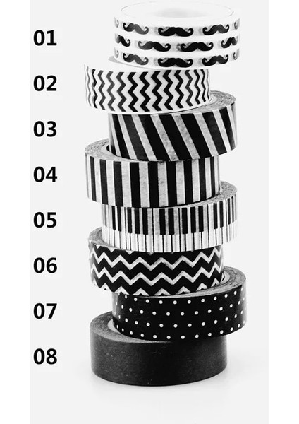 NO.287 Tarzı 15MM * 10M Dekoratif Siyah ve Beyaz Japon Washi Bant Seti Yapışkan Bant Dıy Scrapbooking Kağıt Fotoğraf Albümü Maskeleme Bandı (Yurt Dışından)
