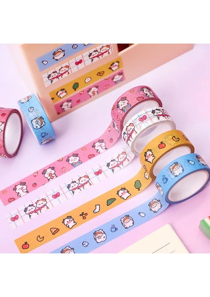 Bir Stil Mengtai Sevimli Karikatür Çilek Inek Maskeleme Washi Bant Dekoratif Yapışkan Bant Decora Diy Scrapbooking Etiket Etiket (Yurt Dışından)