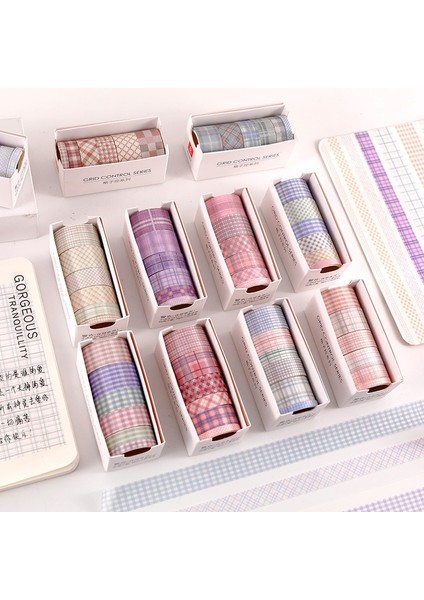F Stili 6 Rollsbox Washi Bant Seti Basit Klasik Izgara Maskeleme Bandı Bullet Günlüğü Dergisi Scrapbooking Kırtasiye Bandı Okul Malzemeleri (Yurt Dışından)