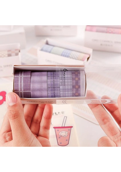 F Stili 6 Rollsbox Washi Bant Seti Basit Klasik Izgara Maskeleme Bandı Bullet Günlüğü Dergisi Scrapbooking Kırtasiye Bandı Okul Malzemeleri (Yurt Dışından)