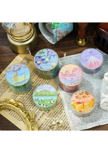 E Stili Ada Bulut Duman Serisi Maskeleme Washi Bant Eski Yağlıboya Dekoratif Yapışkan Bant Diy Scrapbooking Ins Etiket Etiket (Yurt Dışından)