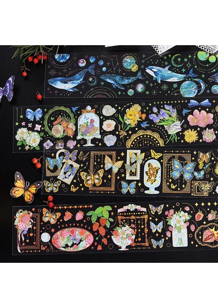 B Tarzı Bronzlaştırıcı Pvc Dekoratif Yapışkan Bant Sevimli Kelebek Balina Maskeleme Washi Bant Diy Scrapbooking Sticker Etiket Japon Kırtasiye (Yurt Dışından)