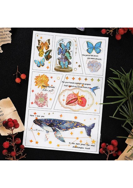B Tarzı Bronzlaştırıcı Pvc Dekoratif Yapışkan Bant Sevimli Kelebek Balina Maskeleme Washi Bant Diy Scrapbooking Sticker Etiket Japon Kırtasiye (Yurt Dışından)