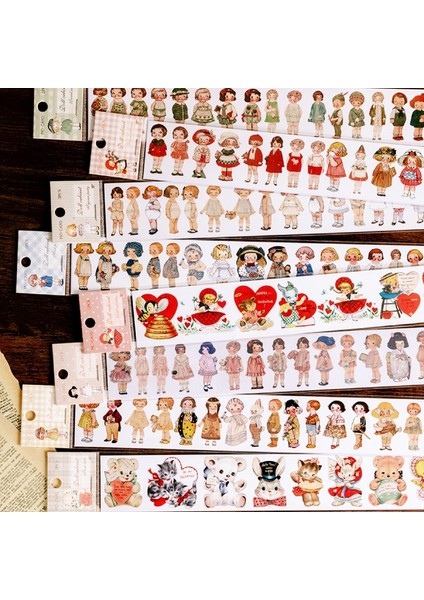 No.4 Tarzı Bebek Koleksiyonu Kabine Serisi Retro Karakterler Washi Maskeleme Bandı Etiketler Scrapbooking Kırtasiye Dekoratif Uzun Şerit Bant (Yurt Dışından)