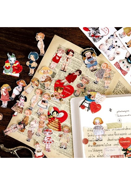 No.4 Tarzı Bebek Koleksiyonu Kabine Serisi Retro Karakterler Washi Maskeleme Bandı Etiketler Scrapbooking Kırtasiye Dekoratif Uzun Şerit Bant (Yurt Dışından)