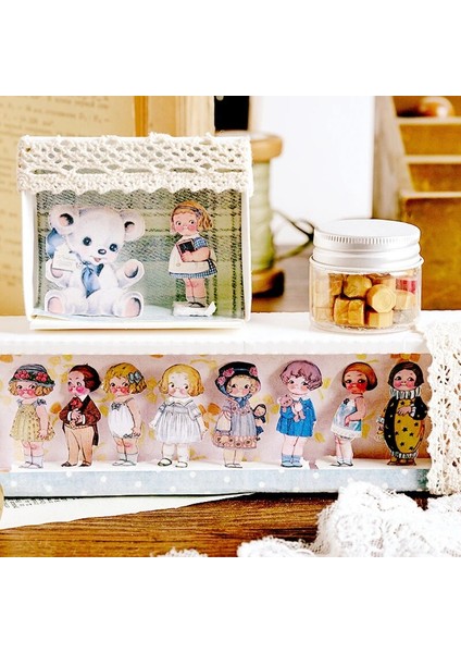 No.4 Tarzı Bebek Koleksiyonu Kabine Serisi Retro Karakterler Washi Maskeleme Bandı Etiketler Scrapbooking Kırtasiye Dekoratif Uzun Şerit Bant (Yurt Dışından)