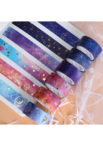 No.6 Tarzı Altın Folyo Washi Bant Dekoratif Washitape Kırtasiye Yıldızlı Gökyüzü Japon Yapışkanlı Çıkartmalar Okul Malzemeleri 2m Maskeleme Bandı (Yurt Dışından) fiyatları