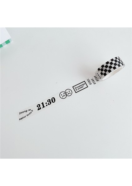 C Stili Korean Ins Siyah Beyaz Ingilizce Yapışkanlı Washi Bant Basit Stil Dama Tahtası Manuel Kırtasiye Dekoratif Bant Mühür Sticker 5m (Yurt Dışından)
