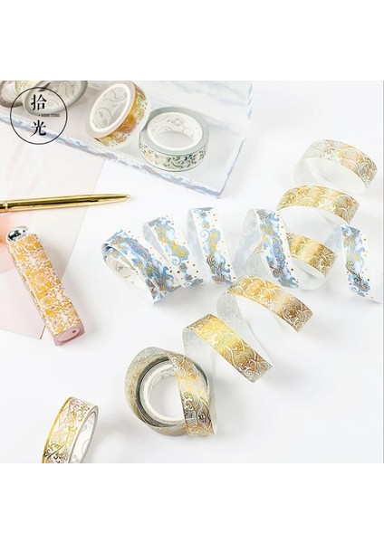 L Tarzı Mavi Altın Dalga Folyo Washi Bant Dıy Dekorasyon Scrapbooking Planlayıcısı Maskeleme Bandı Yapışkan Bant Etiket Etiket Kırtasiye (Yurt Dışından)