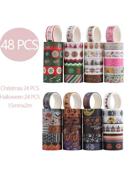 Bifeng Shop Noel A 48 Stili Ayarla 500G = 1.1 Pound Washi Bantlar Set Karalama Defteri Günlüğü Etiket Kawaii Maskeleme Bantları Dekoratif Kırtasiye (Yurt Dışından)