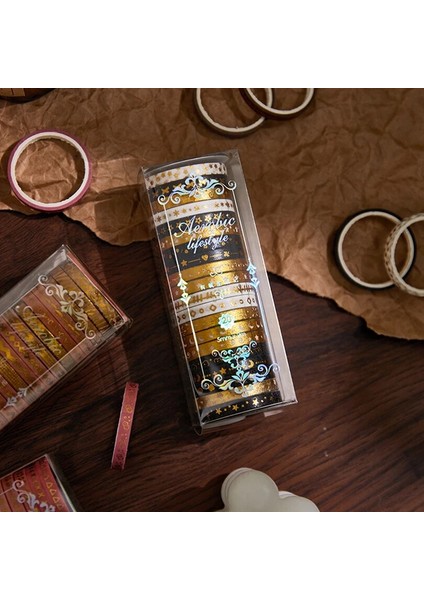 No.9 Tarzı Washi Bant Seti Altın Varak Dekoratif Yapışkan Bant Scrapbooking Şeritler Günlüğü Dekorasyon Kawaii Kırtasiye Maskeleme Bandı (Yurt Dışından)