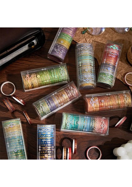 No.9 Tarzı Washi Bant Seti Altın Varak Dekoratif Yapışkan Bant Scrapbooking Şeritler Günlüğü Dekorasyon Kawaii Kırtasiye Maskeleme Bandı (Yurt Dışından)