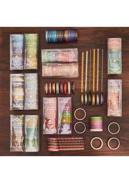 No.9 Tarzı Washi Bant Seti Altın Varak Dekoratif Yapışkan Bant Scrapbooking Şeritler Günlüğü Dekorasyon Kawaii Kırtasiye Maskeleme Bandı (Yurt Dışından)