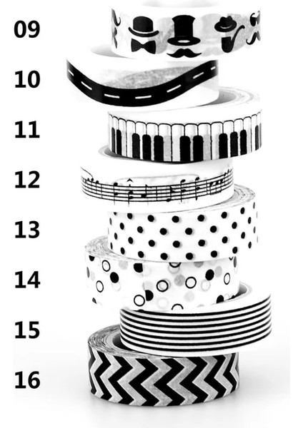 NO.773 Stili 15MM * 10M Dekoratif Siyah ve Beyaz Japon Washi Bant Seti Yapışkan Bant Dıy Scrapbooking Kağıt Fotoğraf Albümü Maskeleme Bandı (Yurt Dışından) indirimleri
