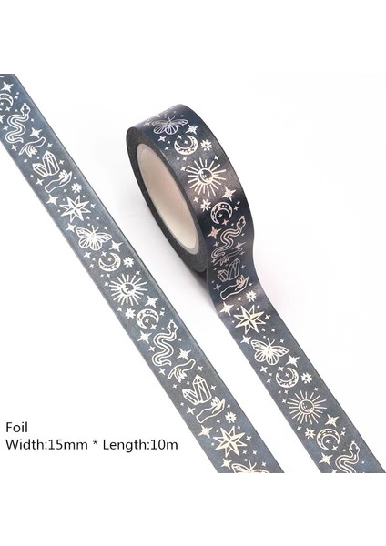 G255 Stili Sıcak 1 Adet Folyo Ay Ay Tutulması Yaprakları Izler Washi Bant 10 M Maskeleme Bantları Dekoratif Çıkartmalar Dıy Kırtasiye Ofis Malzemeleri (Yurt Dışından)