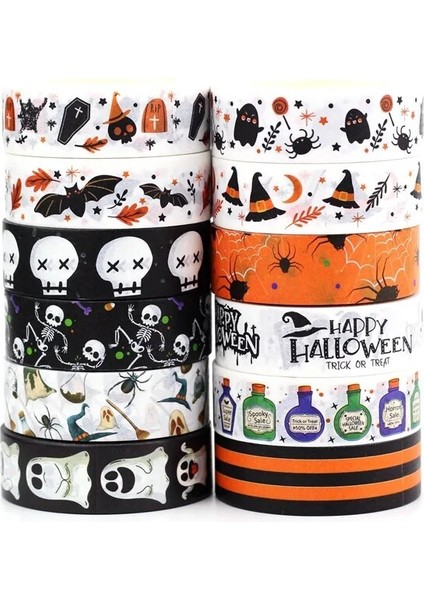 NO.650 Tarzı Yeni M Dekoratif Kafatası Iskeleti Kara Kedi Kabak Yarasa Örümcek Cadılar Bayramı Washi Bant Seti Planlayıcı Maskeleme Bandı Sevimli Kırtasiye (Yurt Dışından) fırsatları