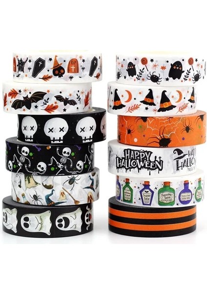 NO.650 Tarzı Yeni M Dekoratif Kafatası Iskeleti Kara Kedi Kabak Yarasa Örümcek Cadılar Bayramı Washi Bant Seti Planlayıcı Maskeleme Bandı Sevimli Kırtasiye (Yurt Dışından) indirimleri