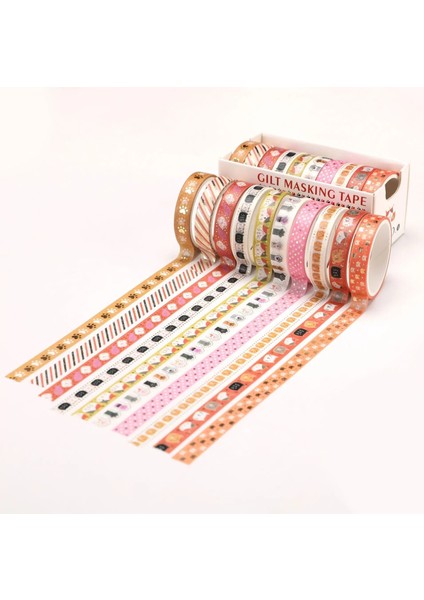 Kedi Stili 10ROLLSBOX Washi Bant Seti Güzel Ince Dergisi Günlüğü Fotoğraf Albümü Karalama Defteri Maskeleme Bantları Bronzlaştırıcı Japon Etiket Kaynağı (Yurt Dışından)