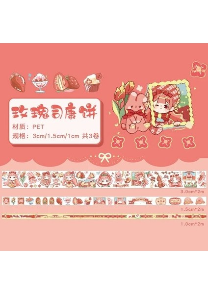 G Tarzı Kutu Sevimli Çilek Ayı Kız Maskeleme Washi Bant Dekoratif Pvc Yapışkan Bant Diy Scrapbooking Sticker Etiket Kırtasiye (Yurt Dışından)
