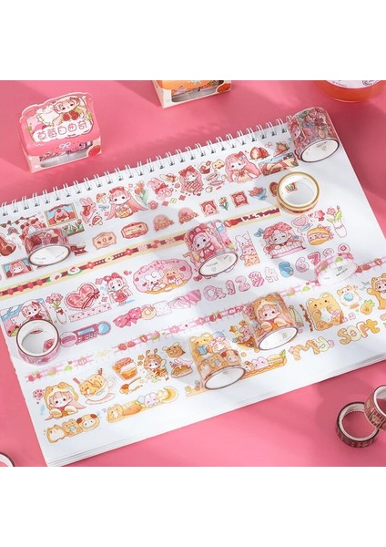 G Tarzı Kutu Sevimli Çilek Ayı Kız Maskeleme Washi Bant Dekoratif Pvc Yapışkan Bant Diy Scrapbooking Sticker Etiket Kırtasiye (Yurt Dışından) indirimleri