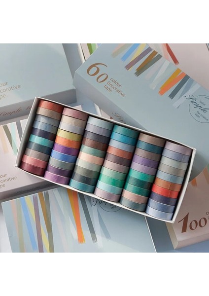60 Rulo 0.8CMX2M Stili 100 Colorsset Washi Maskeleme Bandı Seti Dıy El Sanatları Dergiler Için Renkli Gökkuşağı Bant Planlayıcılar Scrapbooking (Yurt Dışından)