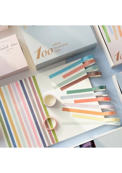 60 Rulo 0.8CMX2M Stili 100 Colorsset Washi Maskeleme Bandı Seti Dıy El Sanatları Dergiler Için Renkli Gökkuşağı Bant Planlayıcılar Scrapbooking (Yurt Dışından)