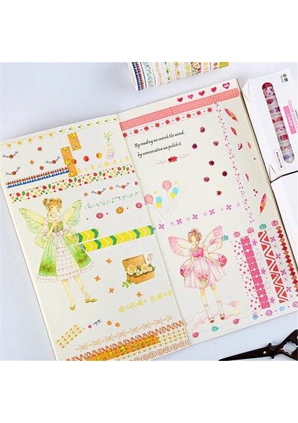 Bifeng Shop Sarı Stil Lot Ocean Stars Wisteria Çiçek Sevimli Kağıt Maskeleme Washi Bant Seti Japon Kırtasiye Kawaii Scrapbooking Malzemeleri Sticker (Yurt Dışından)