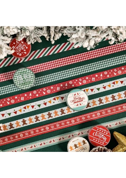 No.1 Tarzı Renkli Noel Izgara Serisi Maskeleme Washi Bant Dekoratif Yapışkan Bant Decora Diy Scrapbooking Sticker Etiket Kırtasiye (Yurt Dışından) fiyatları