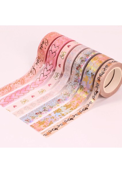 No.11 Stili Altın Folyo Kalp Washi Bant Sevgililer Günü Maskeleme Bandı Scrapbooking Kawaii Aşk Çiçek Dekoratif Bant Sabit Malzemeler (Yurt Dışından)