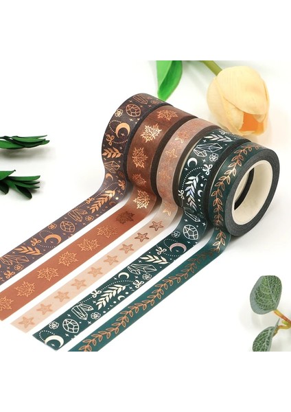 No.13 Tarzı 1 Rulo Ay Yıldız Yaprak Washi Bant Eski Maskeleme Washi Bant Folyo Dekoratif Yapışkan Bant Scrapbooking Sticker Etiket Kırtasiye (Yurt Dışından)