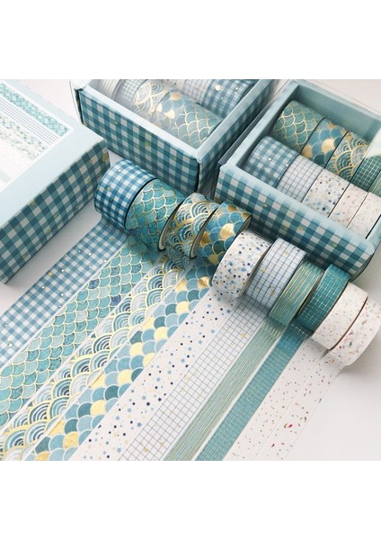 Mavi Ton Stili Et Kawak Dünya Altın Dekoratif Yapışkan Bant Maskeleme Washi Bant Diy Scrapbooking Sticker Etiket Japon Kırtasiye (Yurt Dışından)