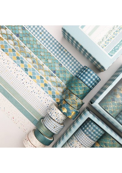 Mavi Ton Stili Et Kawak Dünya Altın Dekoratif Yapışkan Bant Maskeleme Washi Bant Diy Scrapbooking Sticker Etiket Japon Kırtasiye (Yurt Dışından)