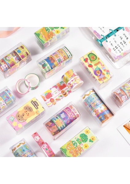 F Stili Ute Bear Tatil Partisi Maskeleme Washi Bant Çiçek Meyve Dekoratif Yapışkan Bant Diy Scrapbooking Sticker Etiket Kırtasiye (Yurt Dışından)