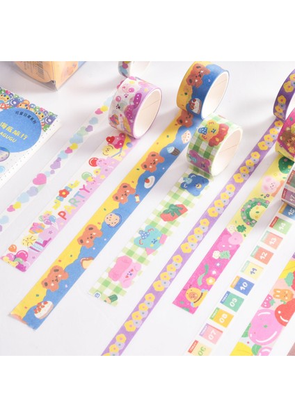 F Stili Ute Bear Tatil Partisi Maskeleme Washi Bant Çiçek Meyve Dekoratif Yapışkan Bant Diy Scrapbooking Sticker Etiket Kırtasiye (Yurt Dışından)