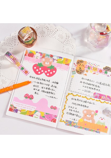 F Stili Ute Bear Tatil Partisi Maskeleme Washi Bant Çiçek Meyve Dekoratif Yapışkan Bant Diy Scrapbooking Sticker Etiket Kırtasiye (Yurt Dışından)