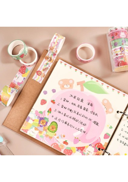 F Stili Ute Bear Tatil Partisi Maskeleme Washi Bant Çiçek Meyve Dekoratif Yapışkan Bant Diy Scrapbooking Sticker Etiket Kırtasiye (Yurt Dışından)