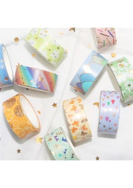 12 Parça Set Stili Et Kawaii Altın Varak Washi Bant Sevimli Gökkuşağı Maskeleme Bandı Dekoratif Yapışkan Bant Sticker Scrapbooking Günlüğü Kırtasiye (Yurt Dışından) fırsatları