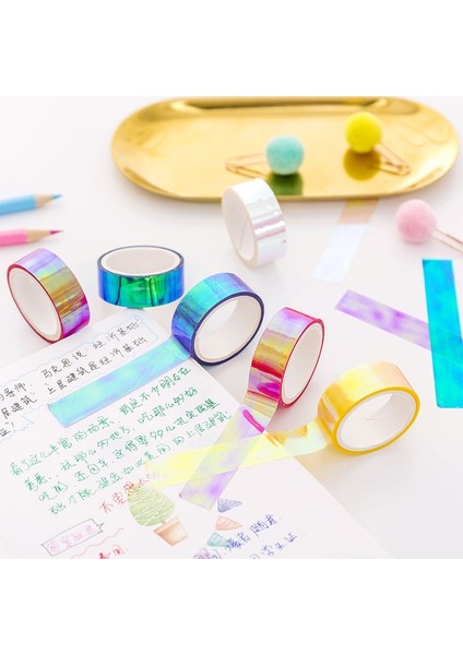 Pembe Tarzı Yaratıcı Renkli G Özel Dekoratif Gökkuşağı Lazer Su Geçirmez Bant Dıy Scrapbooking Maskeleme Bandı Okul Ofis Tedarik (Yurt Dışından)