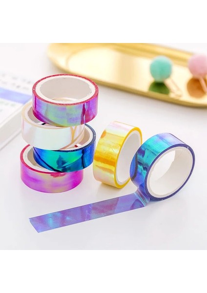 Pembe Tarzı Yaratıcı Renkli G Özel Dekoratif Gökkuşağı Lazer Su Geçirmez Bant Dıy Scrapbooking Maskeleme Bandı Okul Ofis Tedarik (Yurt Dışından)