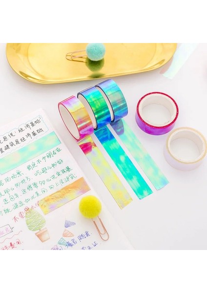 Pembe Tarzı Yaratıcı Renkli G Özel Dekoratif Gökkuşağı Lazer Su Geçirmez Bant Dıy Scrapbooking Maskeleme Bandı Okul Ofis Tedarik (Yurt Dışından)
