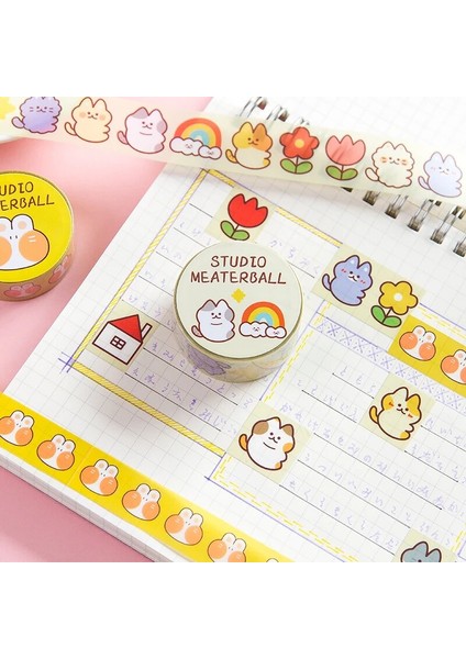 No.7 Tarzı Sevimli Kedi Aile Serisi Dergisi Washi Bant Dıy Scrapbooking Sticker Etiket Kawaii Pet Maskeleme Bandı Okul Ofis Tedarik (Yurt Dışından)