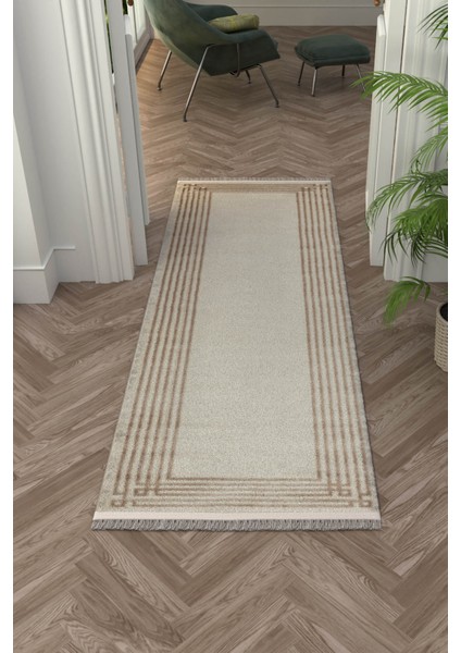 Life Makine Halısı 6102 Bej 80 x 300 Saçaklı