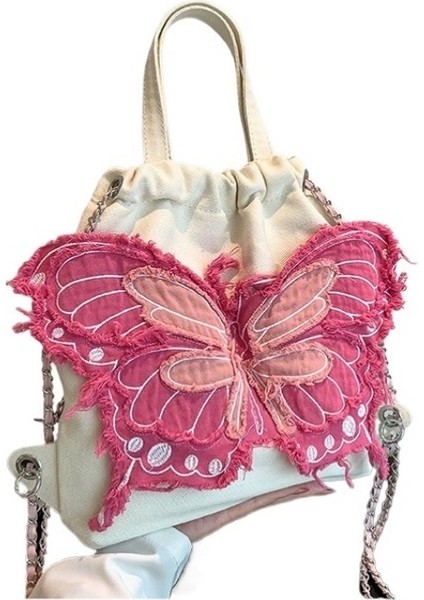 Denim Zincirli Kelebek Sırt Çantası (Yurt Dışından)