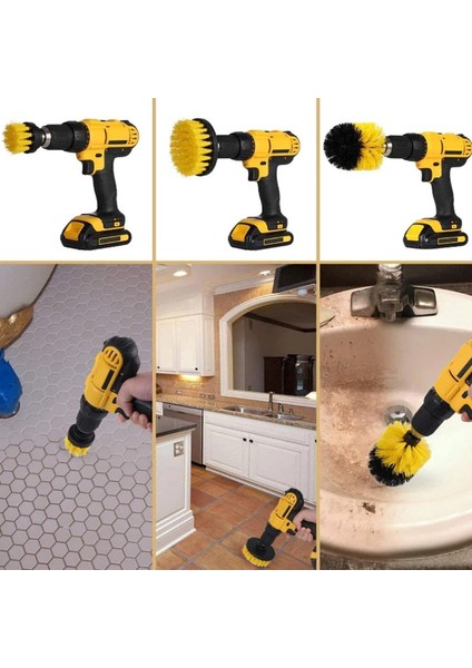 3'lü Fırça Seti Banyo Mutfak Oto Jant Matkap Ucuna Takılan Temizlik Fırça Başlığı AL4199